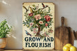 a painting of flowers and birds on a shelf