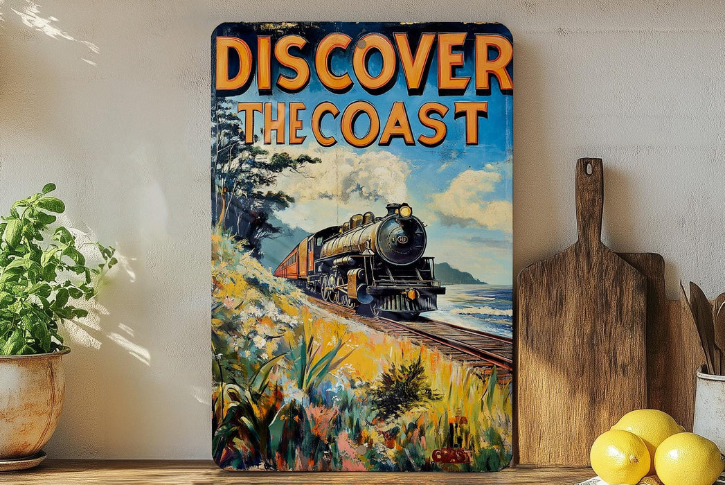 a painting of a train on a train track