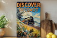 a painting of a train on a train track