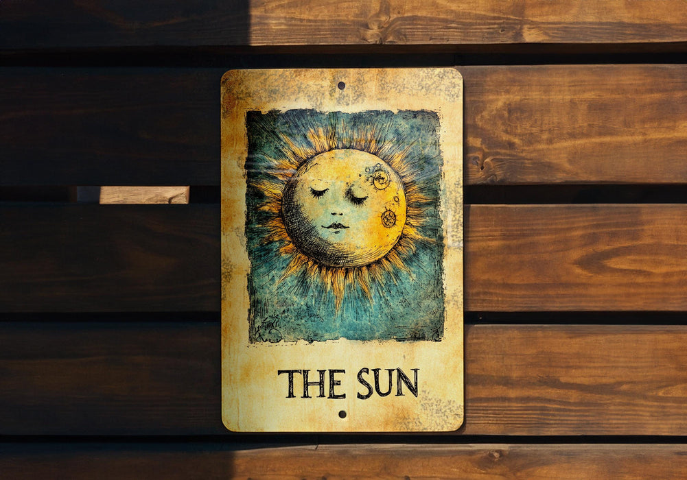 a picture of a sun on a wooden wall