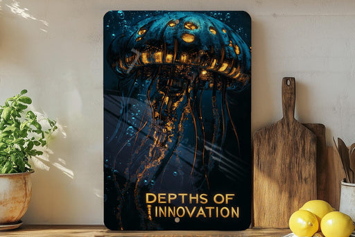 a poster of a jellyfish with glowing eyes