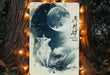 a picture of a fox sitting on a tree with a full moon in the background