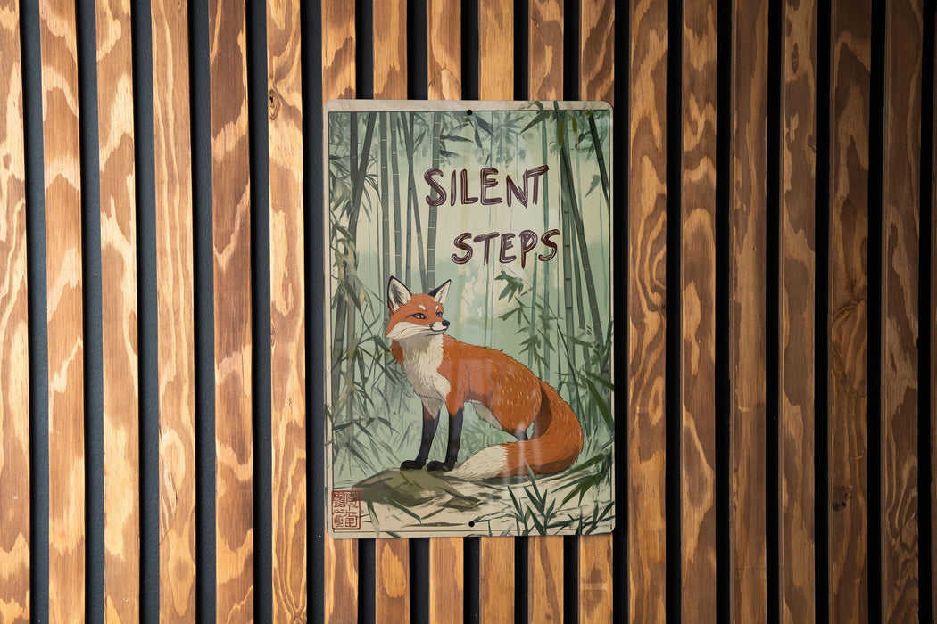 a picture of a fox on a wooden wall