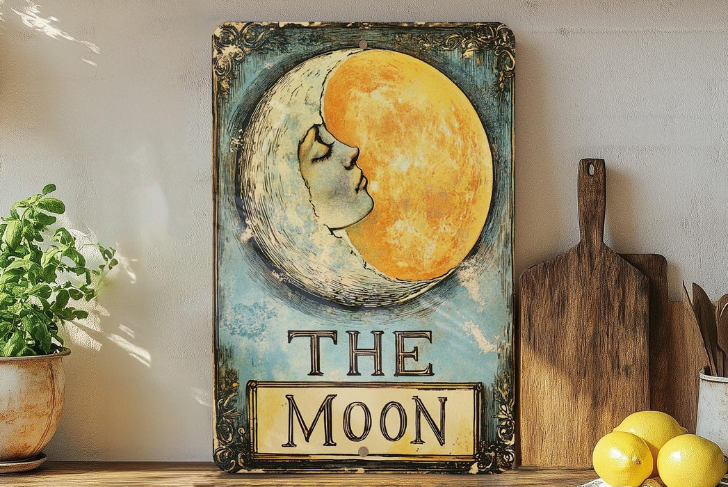 a painting of a moon with a woman's face on it