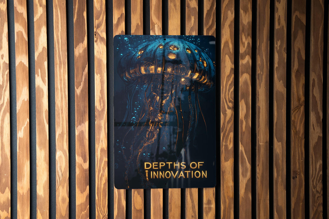 a poster hanging on a wooden wall