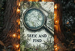 a sign with a magnifying glass saying seek and find