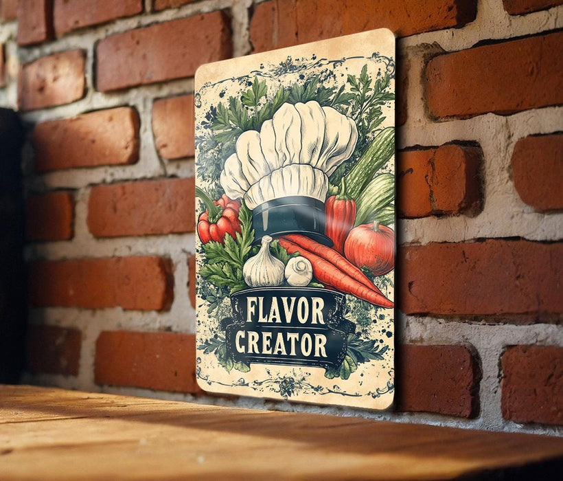 a sign on a brick wall that says flavor creator