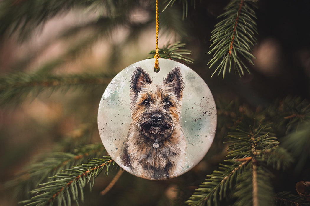 a christmas ornament with a picture of a dog on it