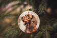 a dog ornament hanging from a christmas tree