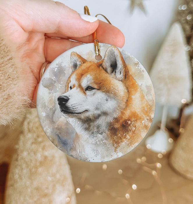 a hand holding a christmas ornament with a picture of a dog