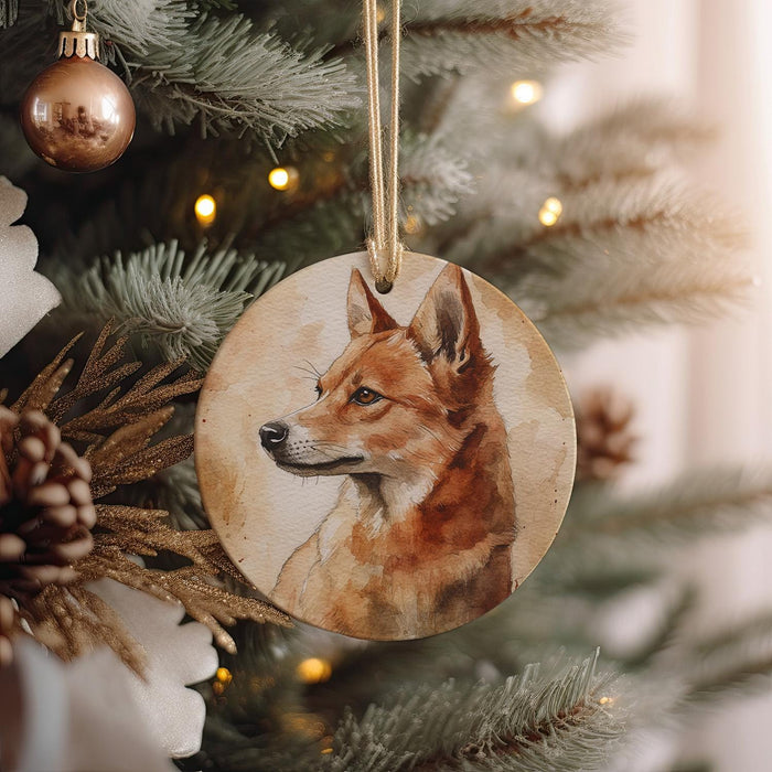 a christmas ornament with a picture of a dog on it