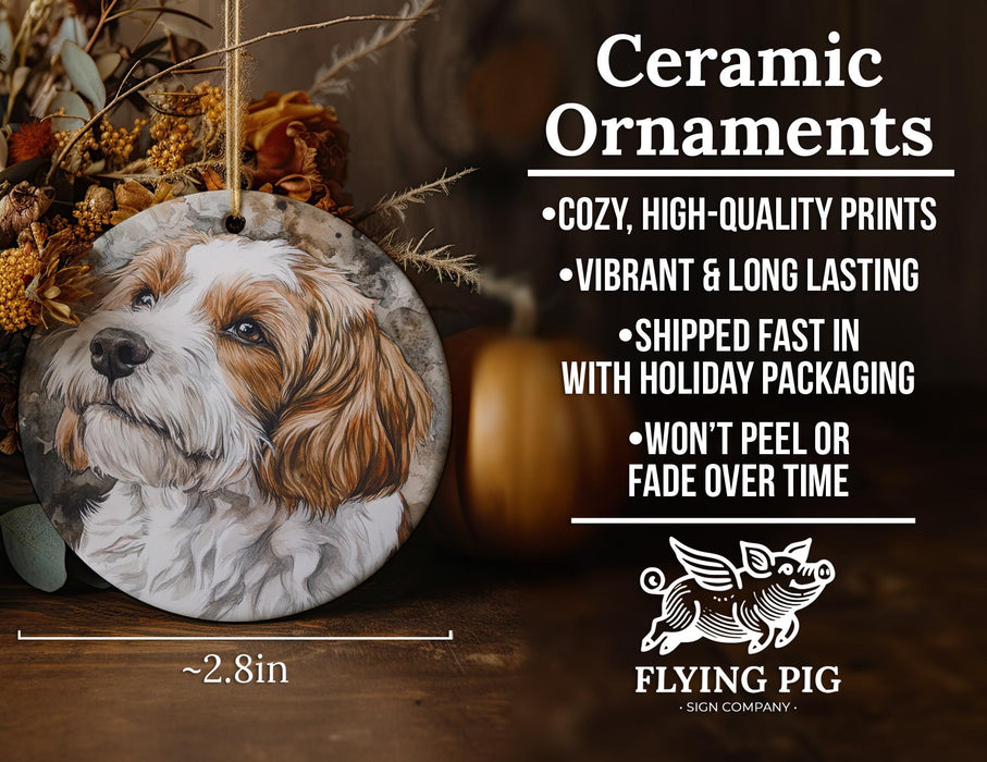 a ceramic ornament with a dog on it
