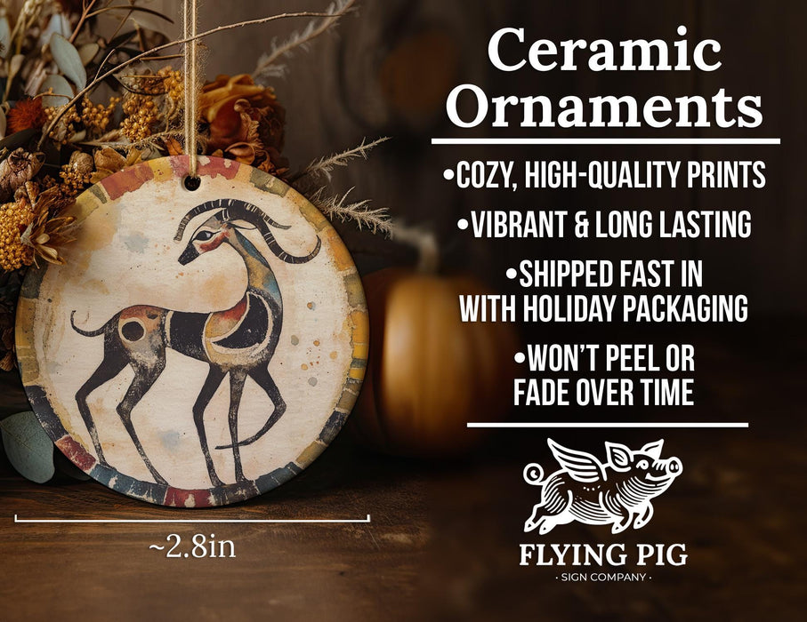 a ceramic ornament with a deer on it
