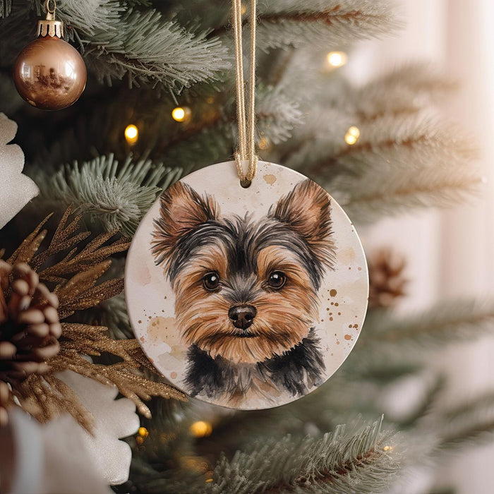 a dog ornament hanging from a christmas tree