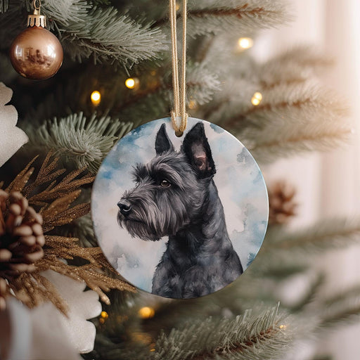 a christmas ornament with a picture of a dog on it