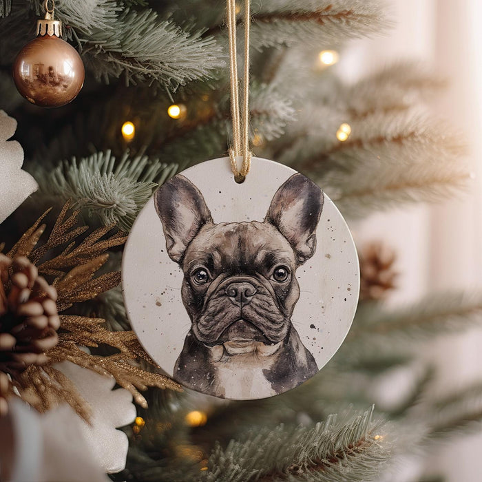 a dog ornament hanging from a christmas tree