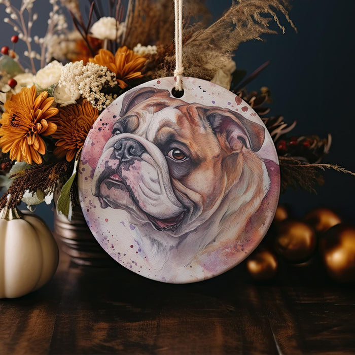 a ceramic ornament with a picture of a dog on it