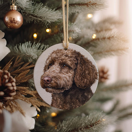 a dog ornament hanging from a christmas tree