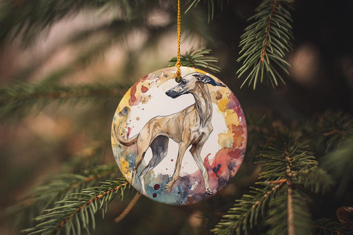 a dog ornament hanging from a christmas tree