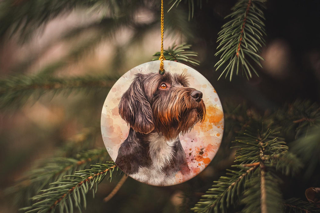 a dog ornament hanging from a christmas tree