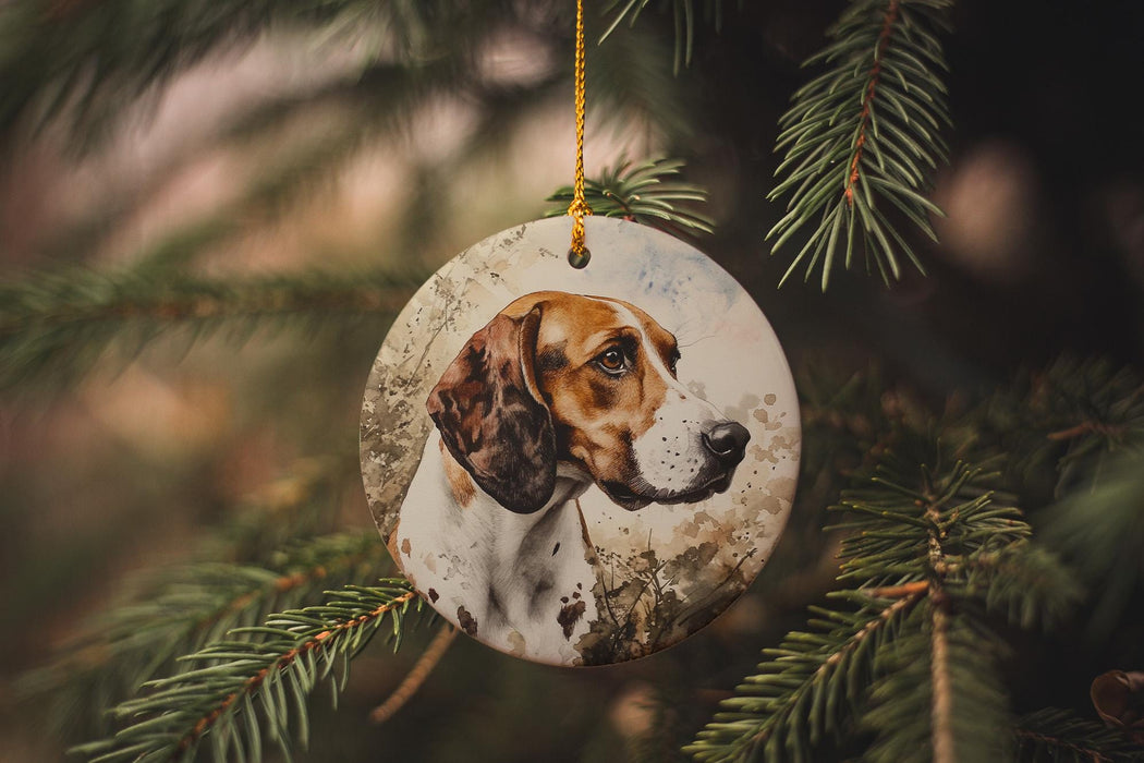 a dog ornament hanging from a christmas tree