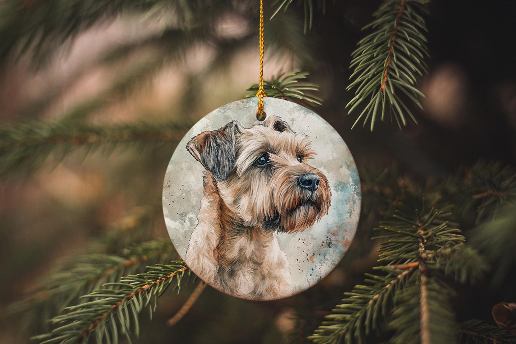 a dog ornament hanging from a christmas tree