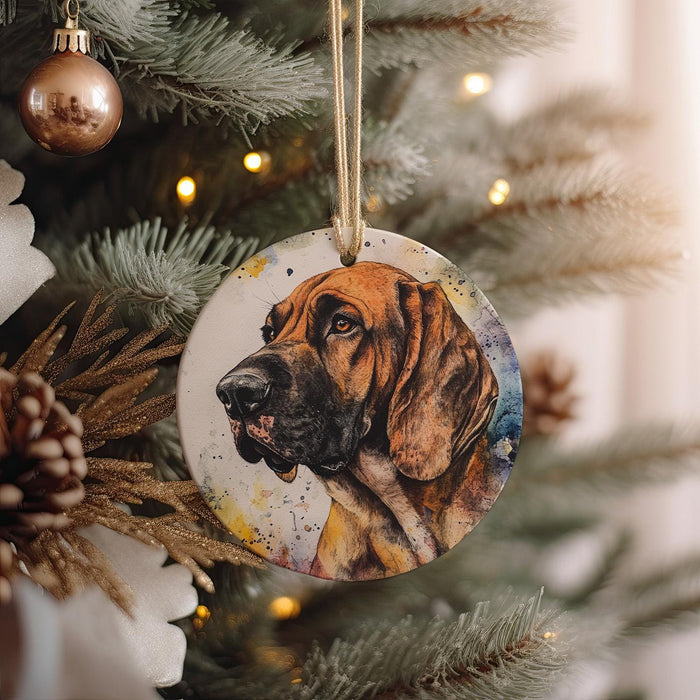 a dog ornament hanging from a christmas tree