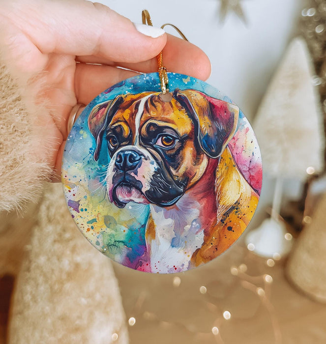 a person holding a dog ornament in their hand