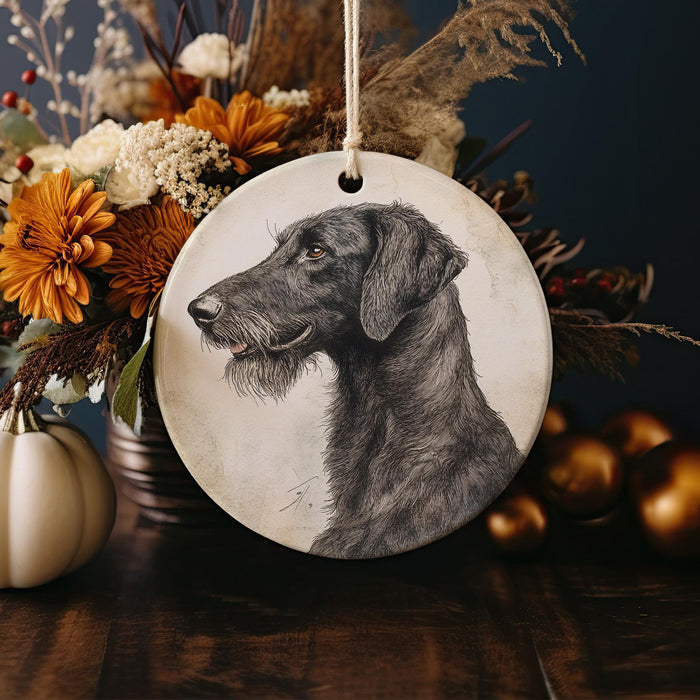 a christmas ornament with a picture of a dog on it