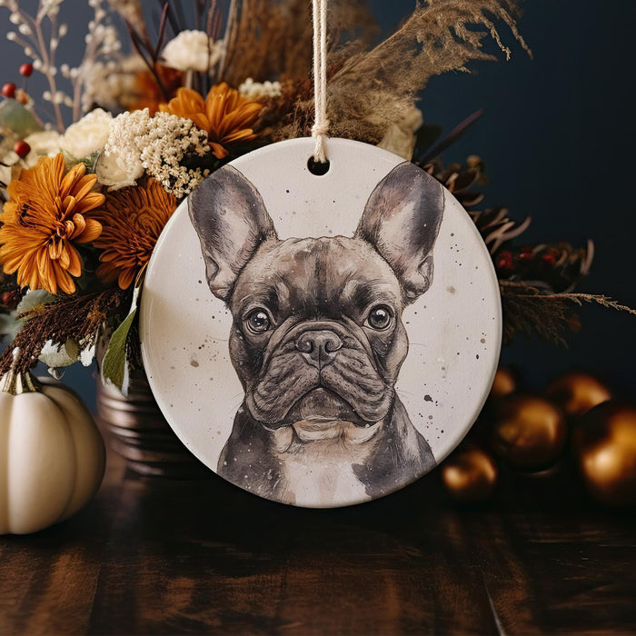 a ceramic ornament with a picture of a dog on it