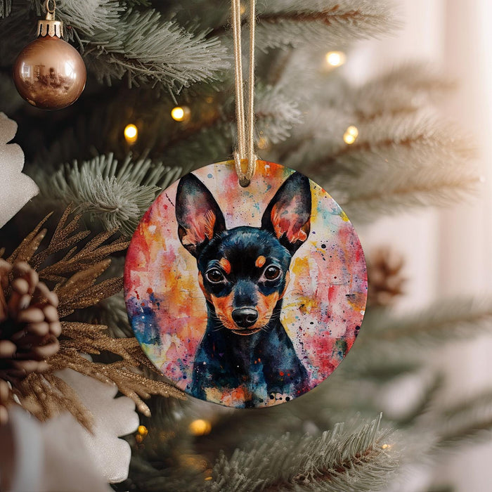 a dog ornament hanging from a christmas tree