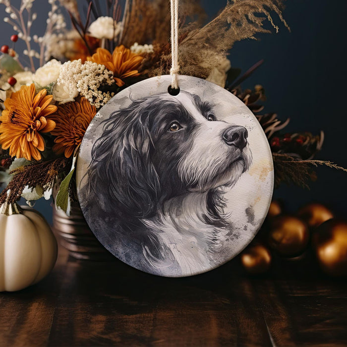 a ceramic ornament with a picture of a dog