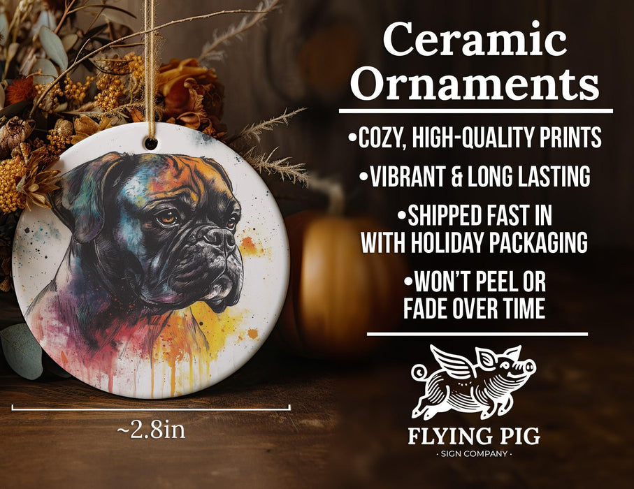 a ceramic ornament with a painting of a dog