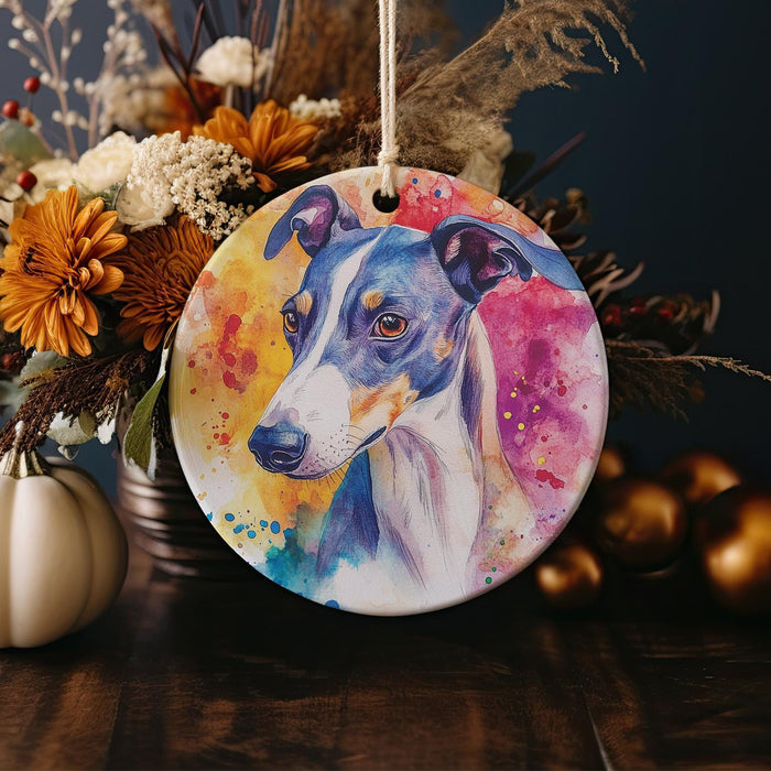 a painting of a dog is hanging on a table