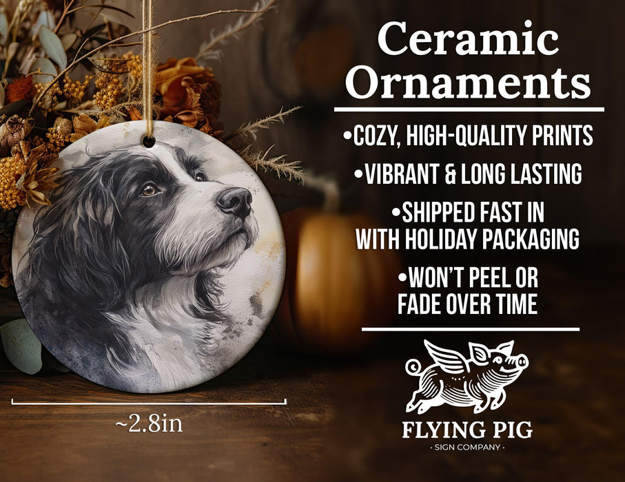 a ceramic ornament with a picture of a dog