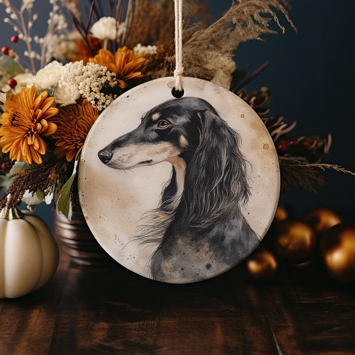 a ceramic ornament with a dog on it