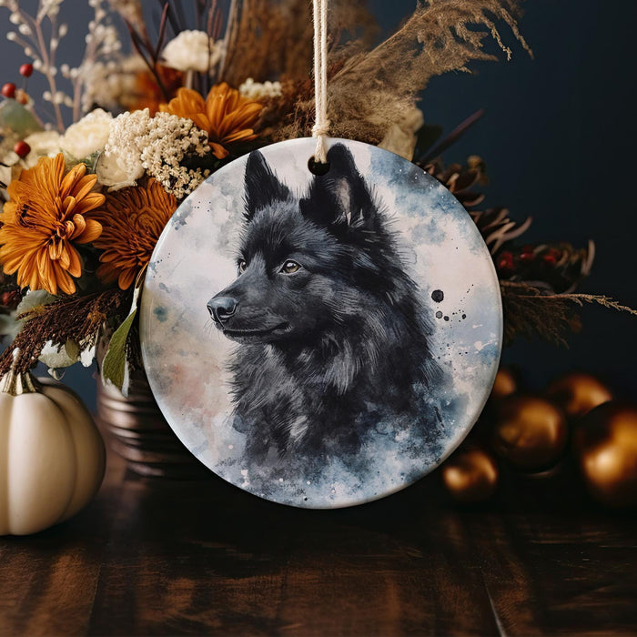a ceramic ornament with a picture of a wolf on it