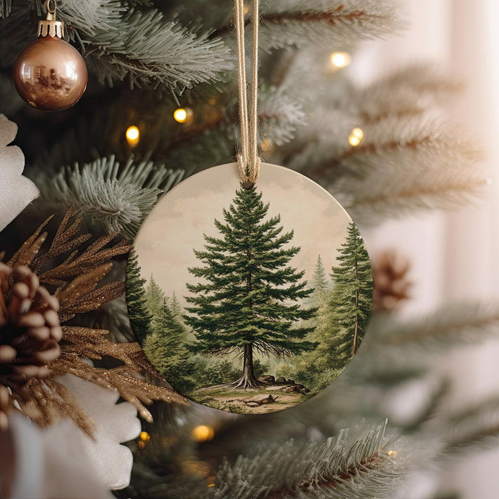 a christmas ornament hanging from a christmas tree
