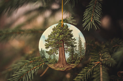 a christmas ornament hanging from a tree