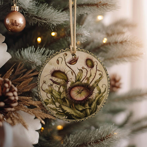 a christmas ornament hanging from a christmas tree