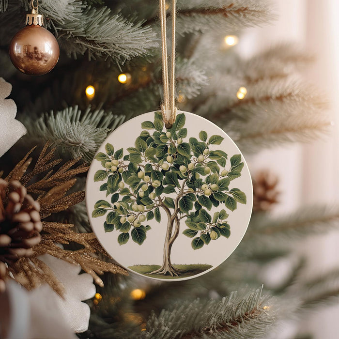 a tree ornament hanging from a christmas tree