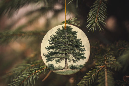 a christmas ornament hanging from a christmas tree
