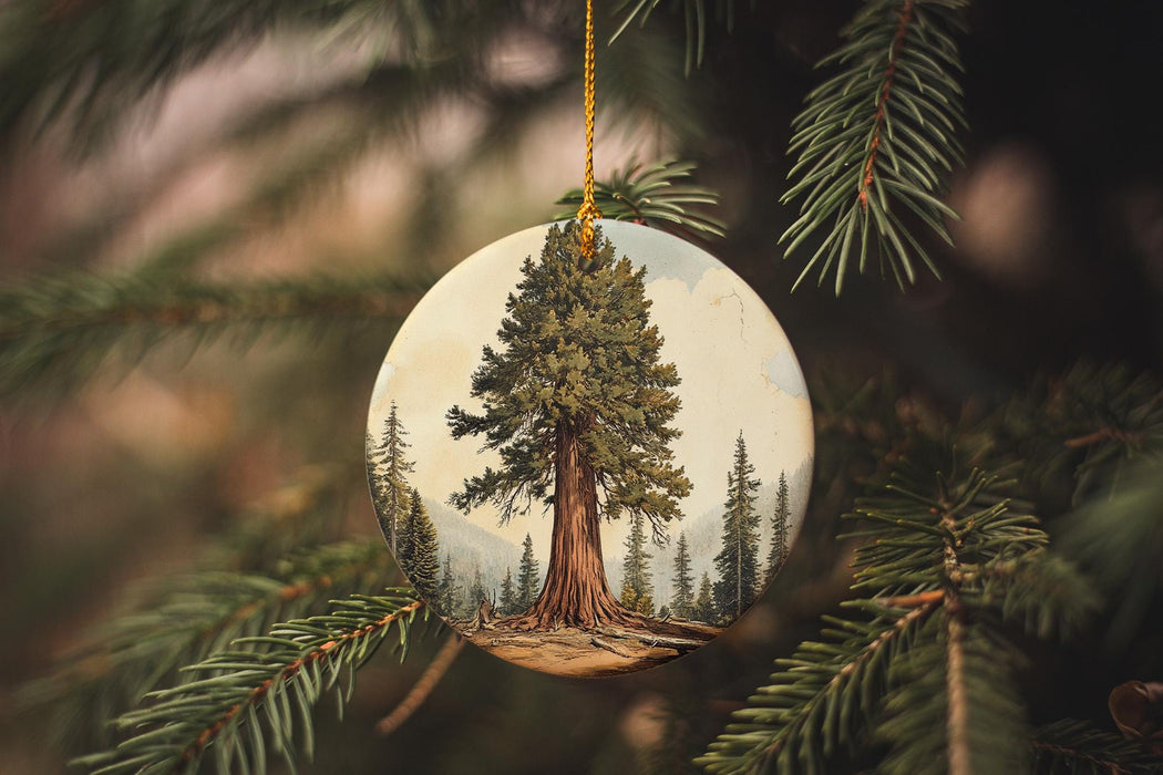 a glass ornament hanging from a christmas tree