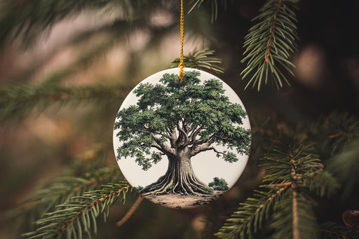 a tree ornament hanging from a christmas tree