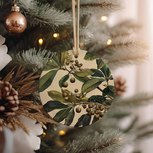 a christmas ornament hanging from a christmas tree