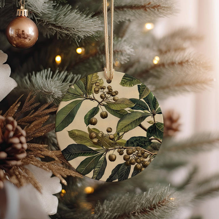 a christmas ornament hanging from a christmas tree