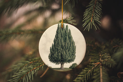 a christmas ornament with a picture of a tree on it