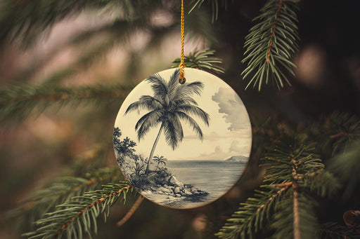 a ceramic ornament hanging from a christmas tree