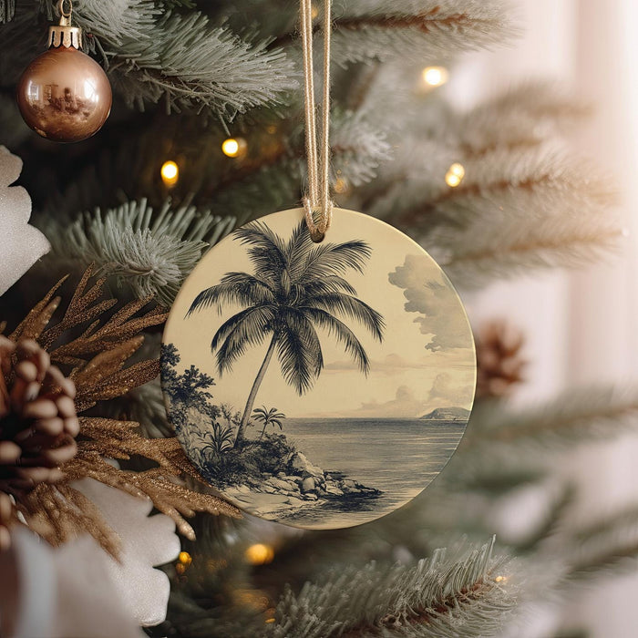 a christmas ornament hanging from a christmas tree