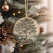 a christmas ornament hanging from a christmas tree